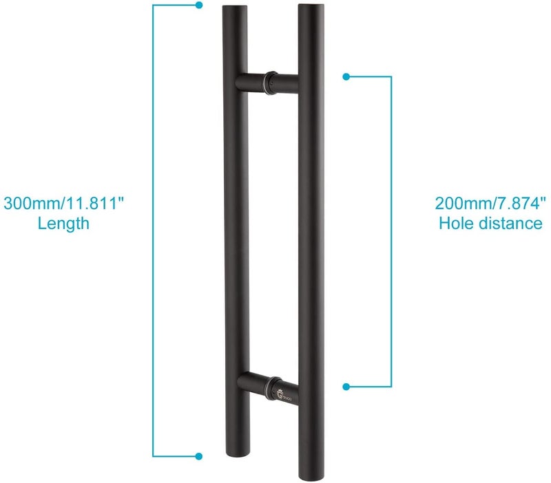TOGU TG-6012 300 مم / 12 بوصة دعامات صلبة من الفولاذ المقاوم للصدأ 304 مقبض باب دفع وسحب مزدوج للخشب الصلب والخشب والزجاج والأبواب المعدنية، تشطيب أسود غير لامع - Image 1
